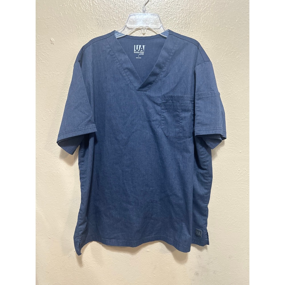 UA Butter Soft Stretch Scrub Top Blue V Neck Short Sleeve Women's‎ Size L